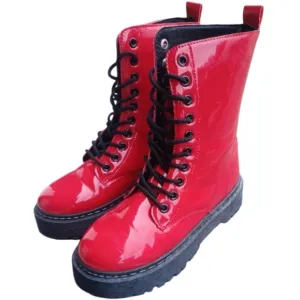 UNILADY Combat Military Lace-up Patent Leather Ankle Booties NWT