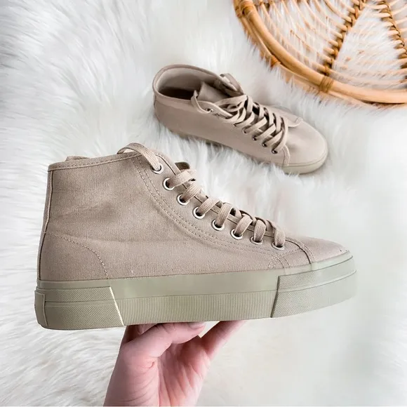 Vagabond Teddie Khaki Trainers High Top Sneakers Lace Up Beige Tan Platform