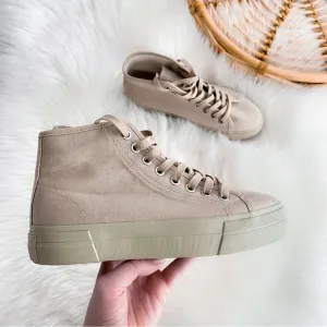 Vagabond Teddie Khaki Trainers High Top Sneakers Lace Up Beige Tan Platform