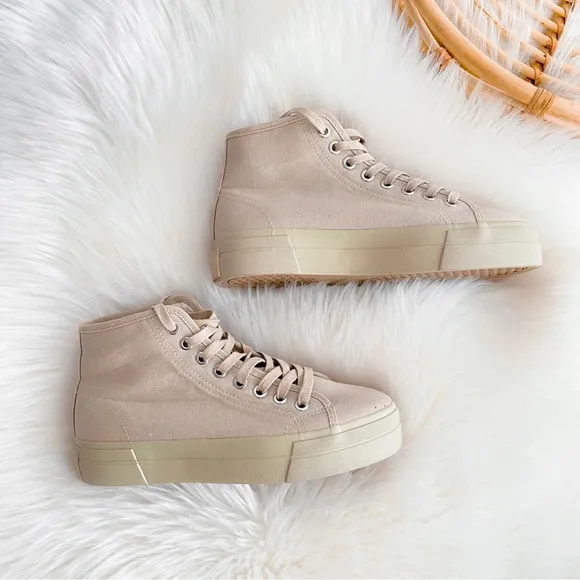 Vagabond Teddie Khaki Trainers High Top Sneakers Lace Up Beige Tan Platform