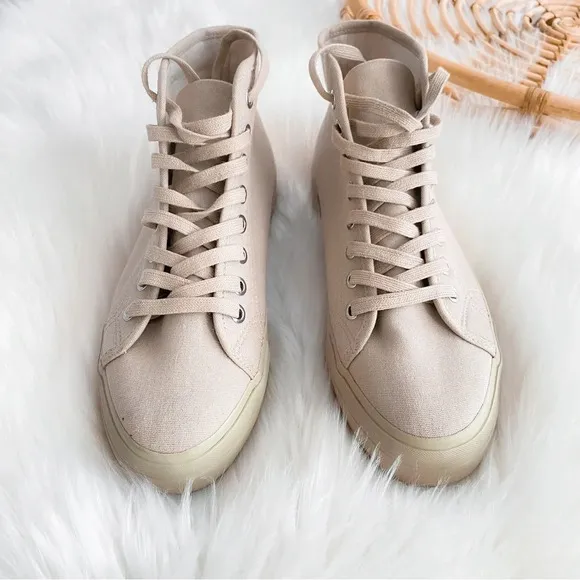 Vagabond Teddie Khaki Trainers High Top Sneakers Lace Up Beige Tan Platform