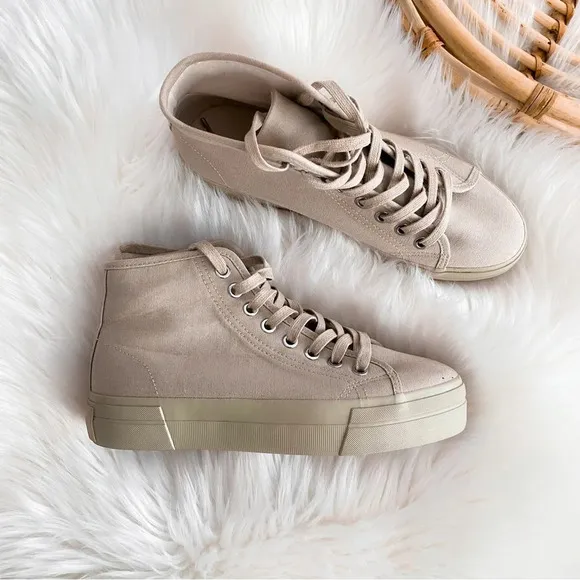 Vagabond Teddie Khaki Trainers High Top Sneakers Lace Up Beige Tan Platform