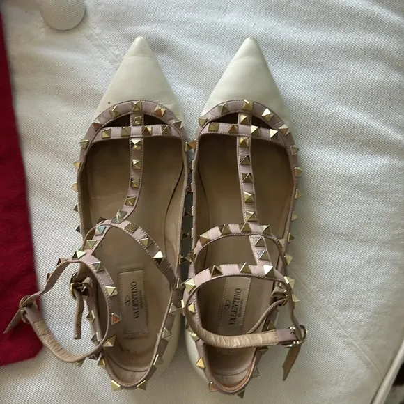 Valentino flats Rockstud ivory 39 with box and dustbag