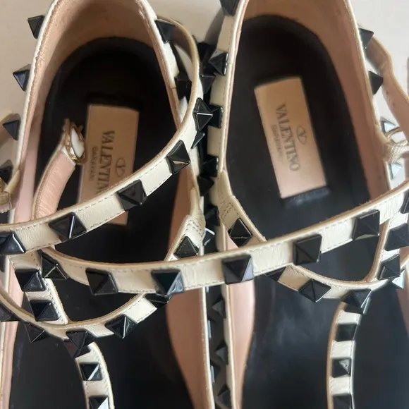 Valentino Rockstud Black and Cream Studded Women's Shoes