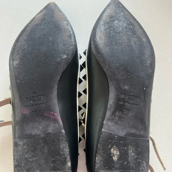 Valentino Rockstud Black and Cream Studded Women's Shoes