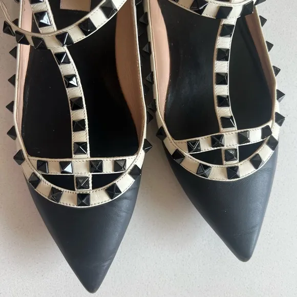 Valentino Rockstud Black and Cream Studded Women's Shoes