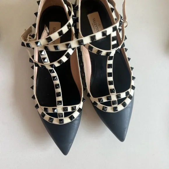 Valentino Rockstud Black and Cream Studded Women's Shoes