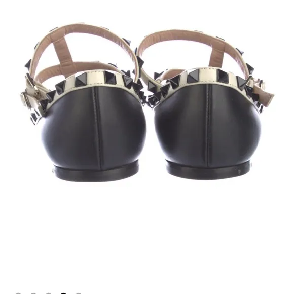 Valentino Rockstud Black and Cream Studded Women's Shoes