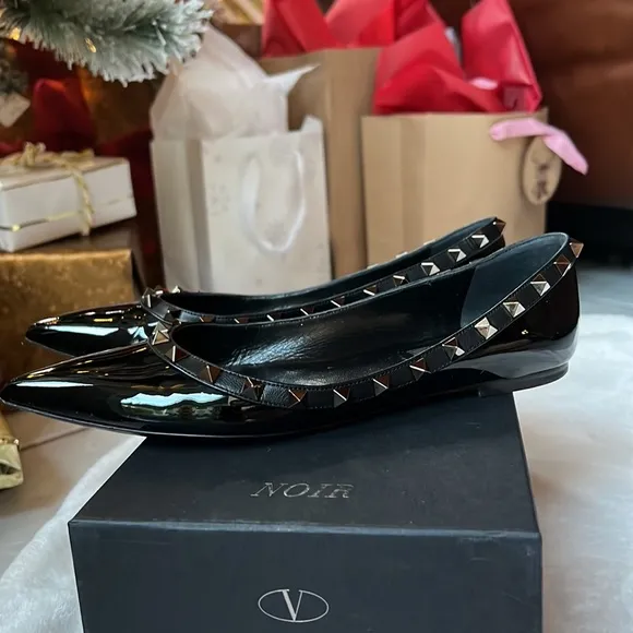 Valentino Studded Ballet Flats.  Black size 37 1/2