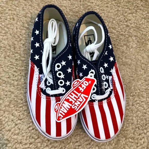 Vans Authentic Stars &amp; Stripes Kids Sneakers. NWT! Sz 13