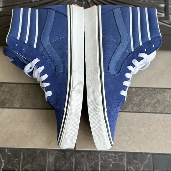 Vans Blue and White High-Top Sneakers with Canvas Upper