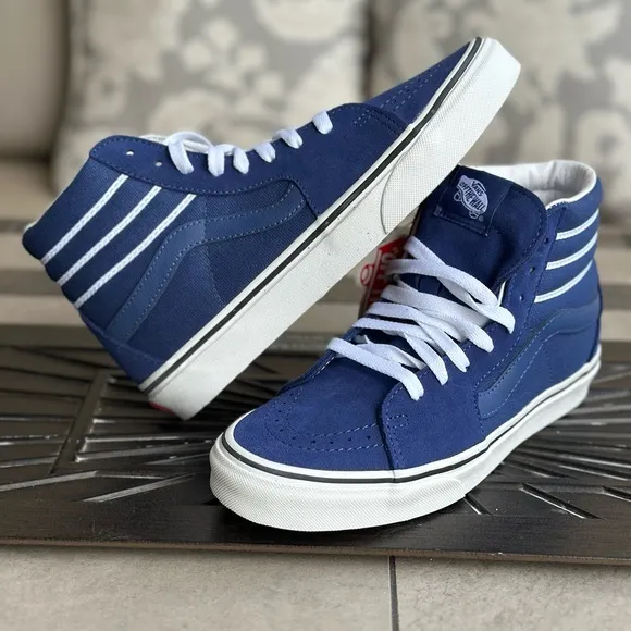 Vans Blue and White High-Top Sneakers with Canvas Upper