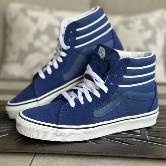 Vans Blue and White High-Top Sneakers with Canvas Upper