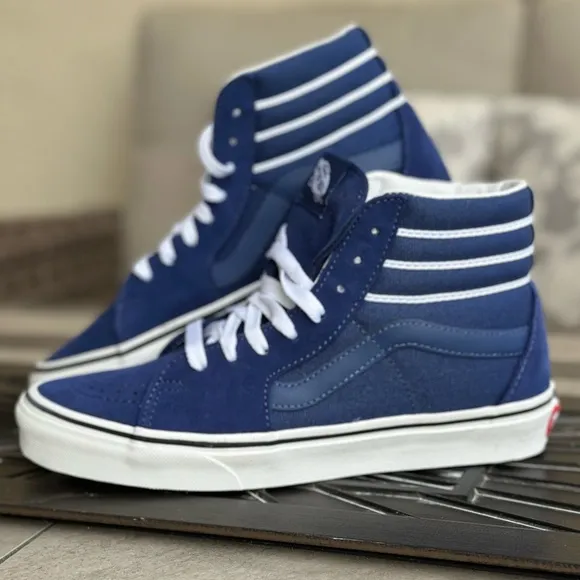 Vans Blue and White High-Top Sneakers with Canvas Upper