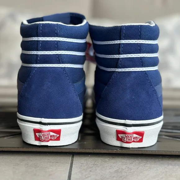 Vans Blue and White High-Top Sneakers with Canvas Upper