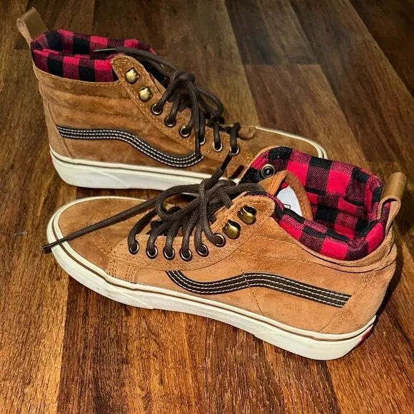 Vans Brown High-Top Sneakers with Red Accents