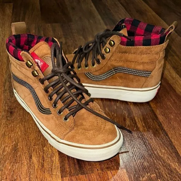 Vans Brown High-Top Sneakers with Red Accents