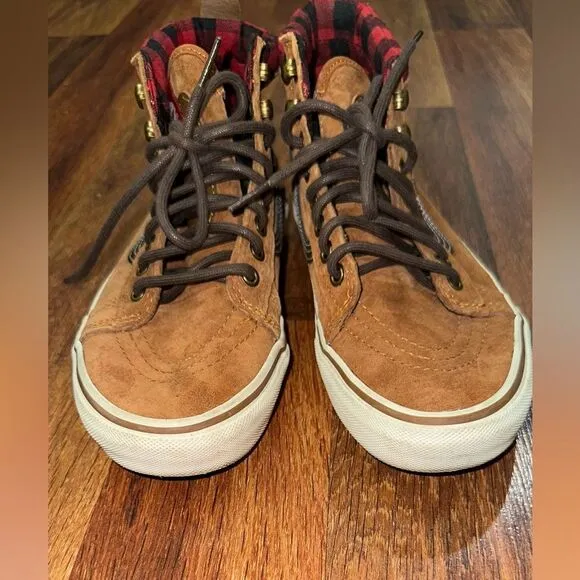 Vans Brown High-Top Sneakers with Red Accents