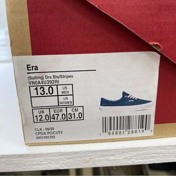 Vans Era Striped Navy‎ Canvas Sneakers Unisex Skate Shoes Size 13