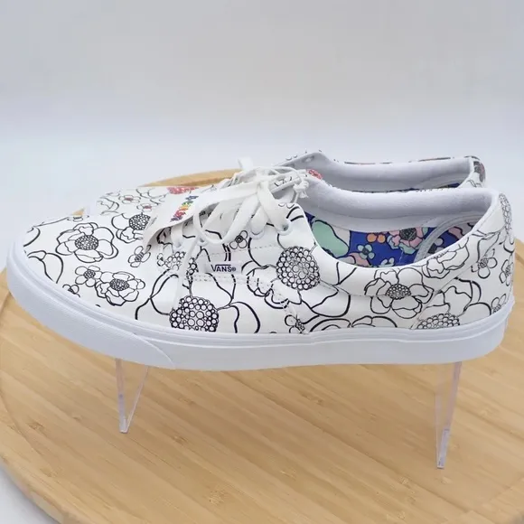 Vans Off the Wall Create UR Color Floral Canvas Black White Shoe Sneaker Sz 13