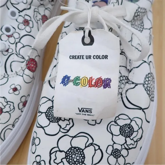 Vans Off the Wall Create UR Color Floral Canvas Black White Shoe Sneaker Sz 13