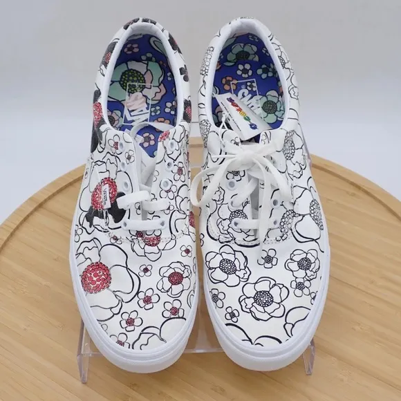 Vans Off the Wall Create UR Color Floral Canvas Black White Shoe Sneaker Sz 13