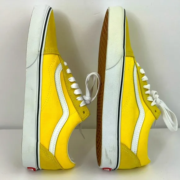 VANS OLD SCHOOL YELLOW GLOBAL SNEAKERS, CANVAS &amp; SUEDE LEATHER TOP, M8.5, W10