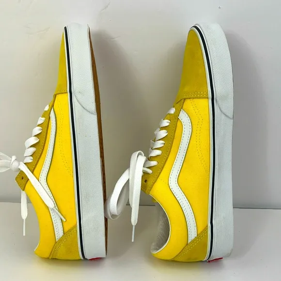 VANS OLD SCHOOL YELLOW GLOBAL SNEAKERS, CANVAS &amp; SUEDE LEATHER TOP, M8.5, W10
