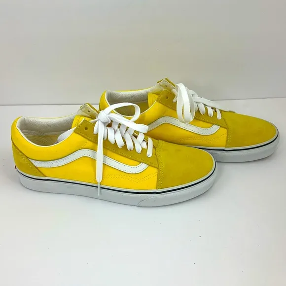 VANS OLD SCHOOL YELLOW GLOBAL SNEAKERS, CANVAS &amp; SUEDE LEATHER TOP, M8.5, W10