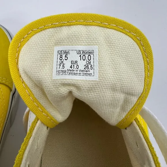 VANS OLD SCHOOL YELLOW GLOBAL SNEAKERS, CANVAS &amp; SUEDE LEATHER TOP, M8.5, W10