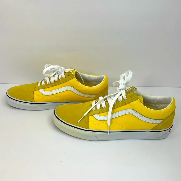 VANS OLD SCHOOL YELLOW GLOBAL SNEAKERS, CANVAS &amp; SUEDE LEATHER TOP, M8.5, W10