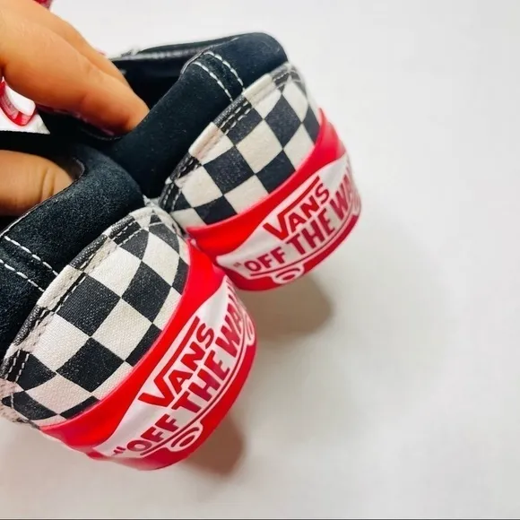 Vans Old Skool Black Suede &amp; Checkerboard Disarray Sneakers with Red Laces