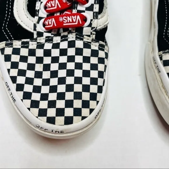 Vans Old Skool Black Suede &amp; Checkerboard Disarray Sneakers with Red Laces