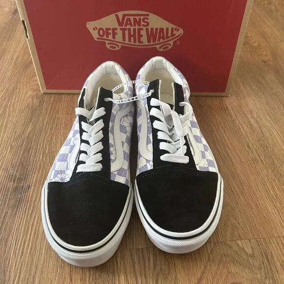 VANS old skool checkerboard floral print lace up shoes sneakers women's 7 new