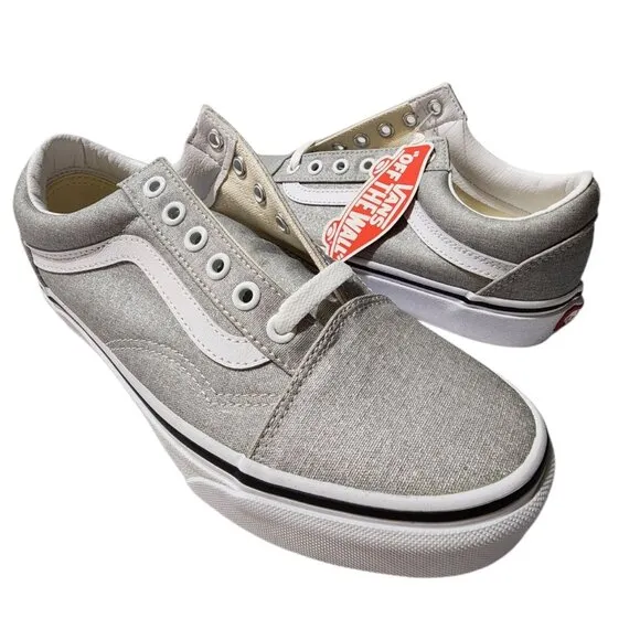Vans Old Skool Glitter Grey Silver &amp; Canvas 6.0M/7.5W