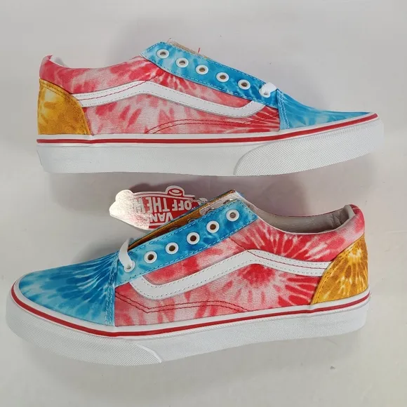 Vans Old Skool Tie Dye Block Multi True White Sneakers Women's Size 8.5