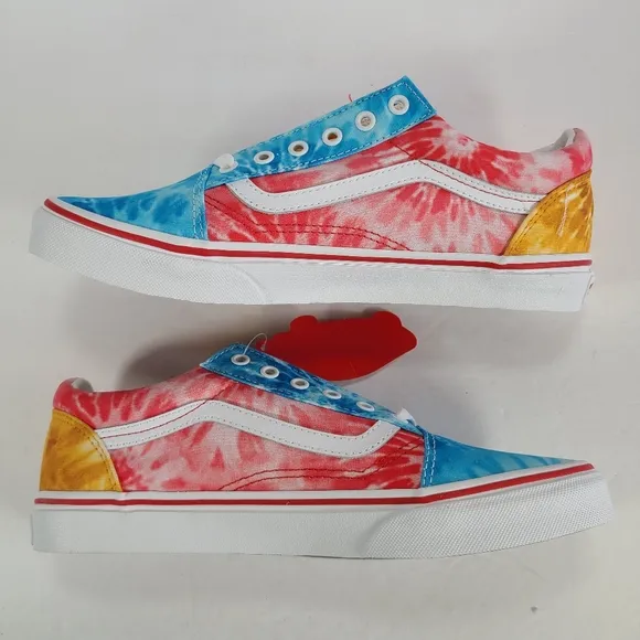 Vans Old Skool Tie Dye Block Multi True White Sneakers Women's Size 8.5
