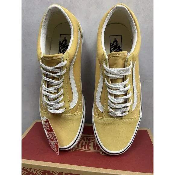 Vans Old Skool Yellow True White Canvas Suede Sneakers Men Size 8 Women Size 9.5