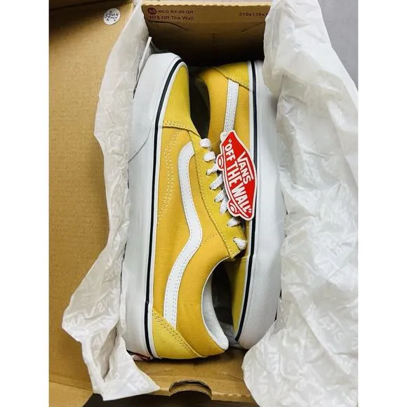 Vans Old Skool Yellow True White Canvas Suede Sneakers Men Size 8 Women Size 9.5