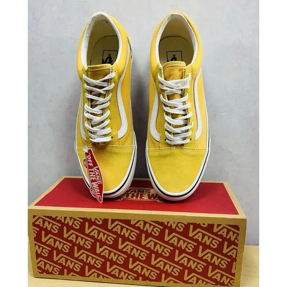 Vans Old Skool Yellow True White Canvas Suede Sneakers Men Size 8 Women Size 9.5