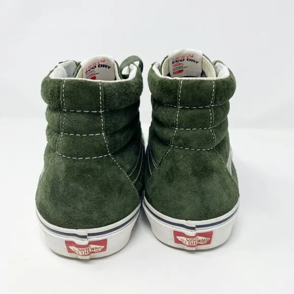 Vans Olive Green Suede Sk8-Hi Sneakers Men's Sz 12 EUC Lace Up White Rubber Sole