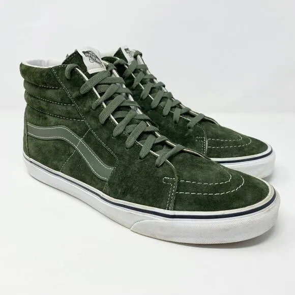 Vans Olive Green Suede Sk8-Hi Sneakers Men's Sz 12 EUC Lace Up White Rubber Sole