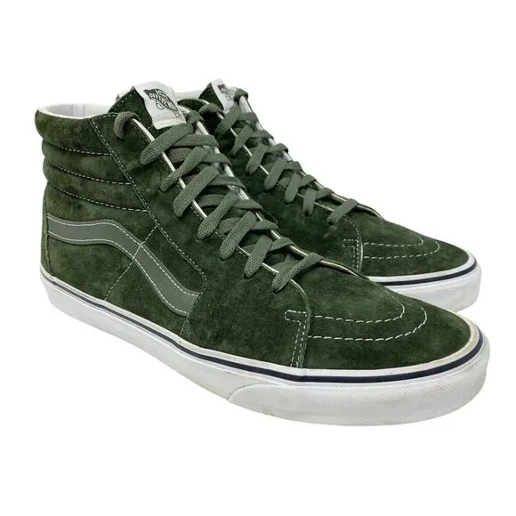 Vans Olive Green Suede Sk8-Hi Sneakers Men's Sz 12 EUC Lace Up White Rubber Sole