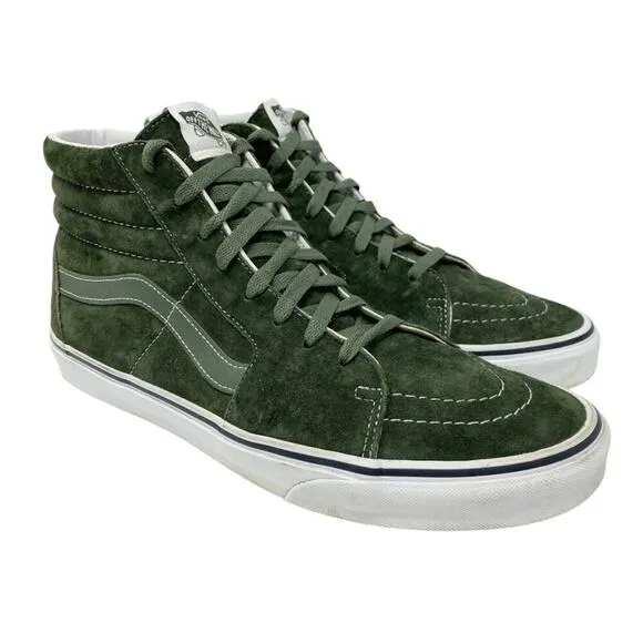 Vans Olive Green Suede Sk8-Hi Sneakers Men's Sz 12 EUC Lace Up White Rubber Sole