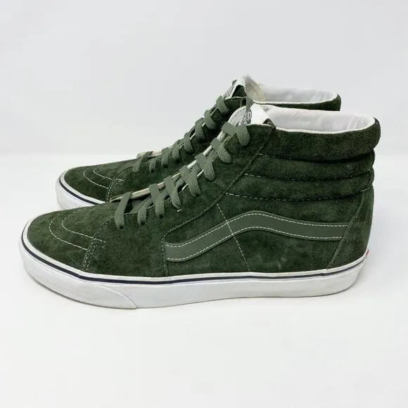 Vans Olive Green Suede Sk8-Hi Sneakers Men's Sz 12 EUC Lace Up White Rubber Sole