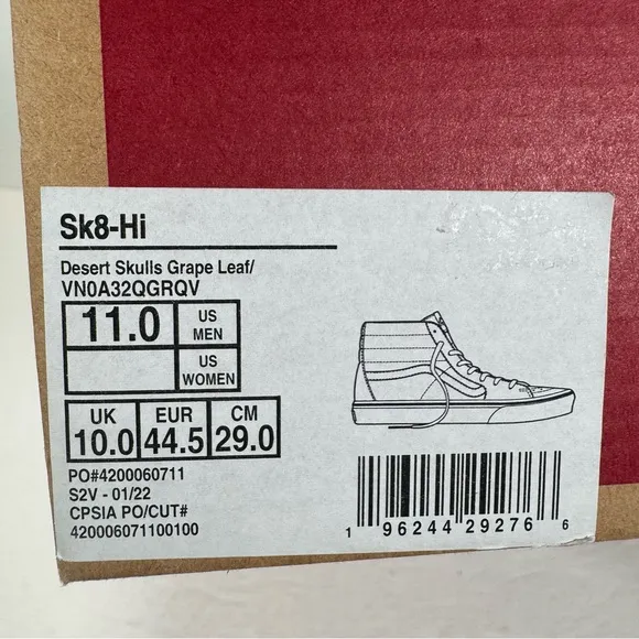 Vans Sk8-Hi Desert Skulls Grape Leaf Green White Sneakers Men Size 11