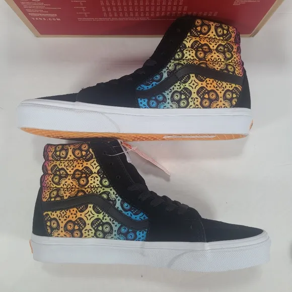 Vans Sk8-Hi Dia De Los Muertos Day Of The Dead Black Multi Sneakers Women's 9