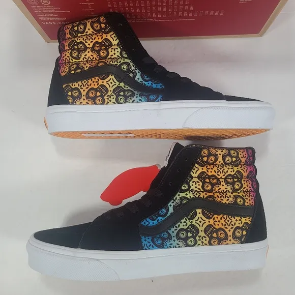 Vans Sk8-Hi Dia De Los Muertos Day Of The Dead Black Multi Sneakers Women's 9