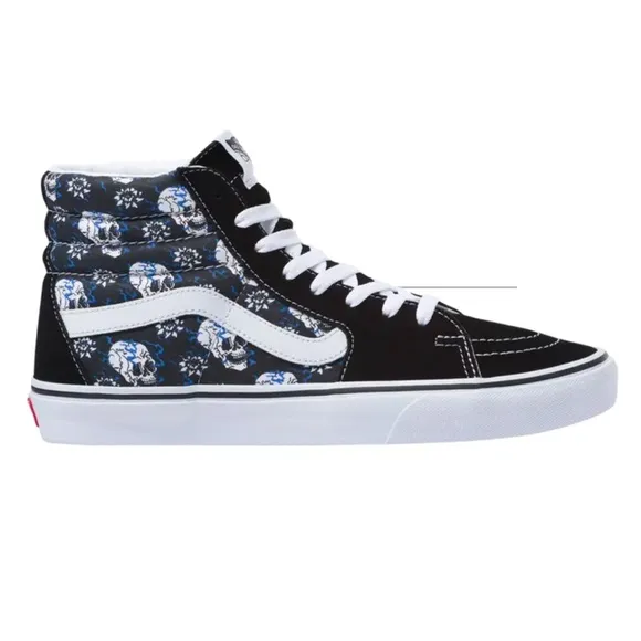 Vans Sk8-Hi Flash Skulls Suede Canvas Sneakers Black True White NIB Size 10