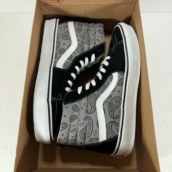 Vans Sk8-Hi Paisley Gray True White Sneakers Men Size 10 Women Size 11.5